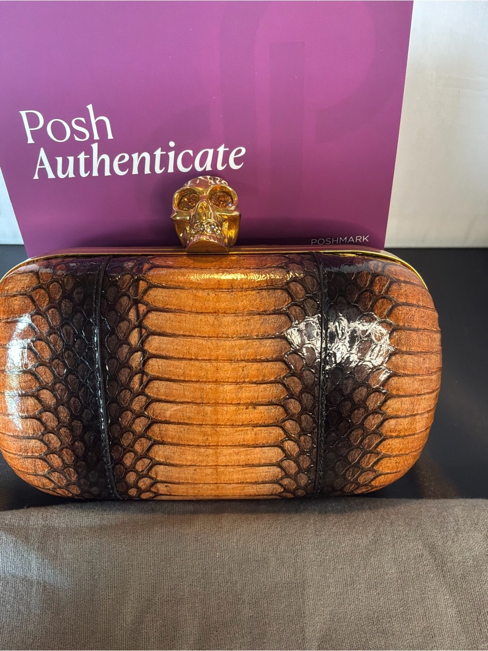 Alexander McQueen Orange and Black Python Skull Clutch - Picture 6 of 6